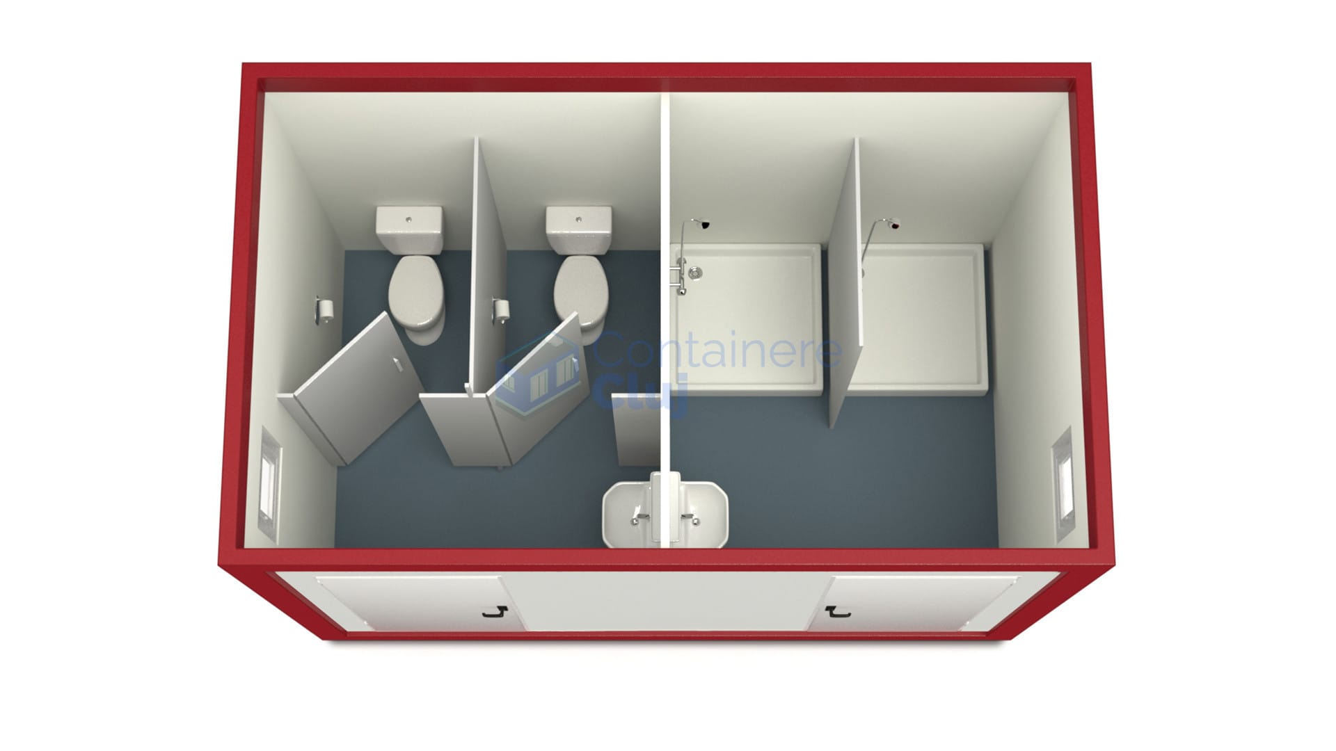 container sanitar cluj 4metri 2dusuri 2wc rosu