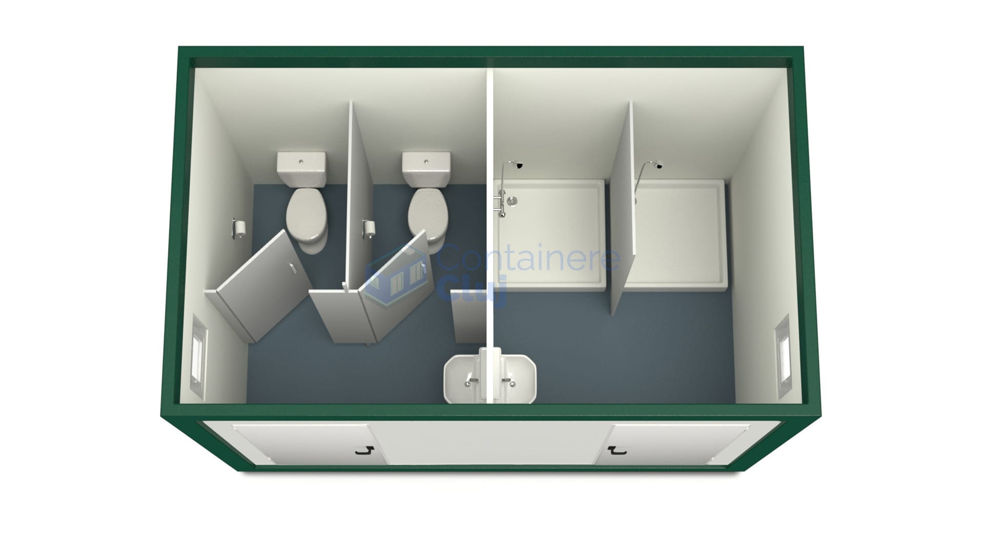 container sanitar cluj 4metri 2dusuri 2wc verde